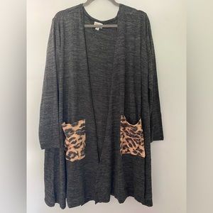 Lularoe Caroline Cardigan XL NWT Gray & Leopard